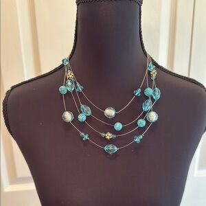 Blue Turquoise Layered Necklace with Silver Accents